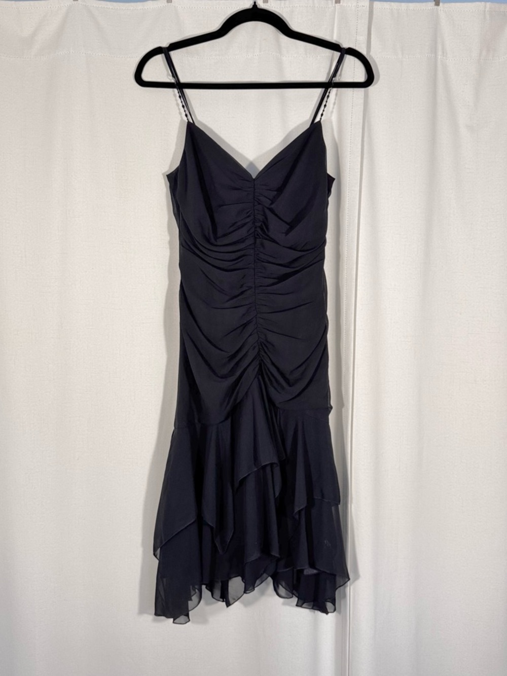 Vintage ABS Allen Schwartz Black Ruched Midi Dress